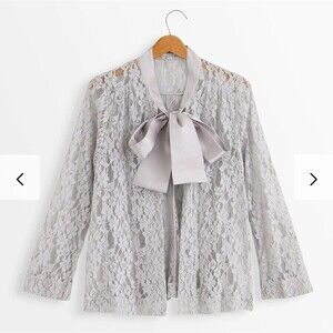 J. Peterman Silver Necktie Lace Jacket‎ Womens Sz 12 Victorian Fairycore Dainty